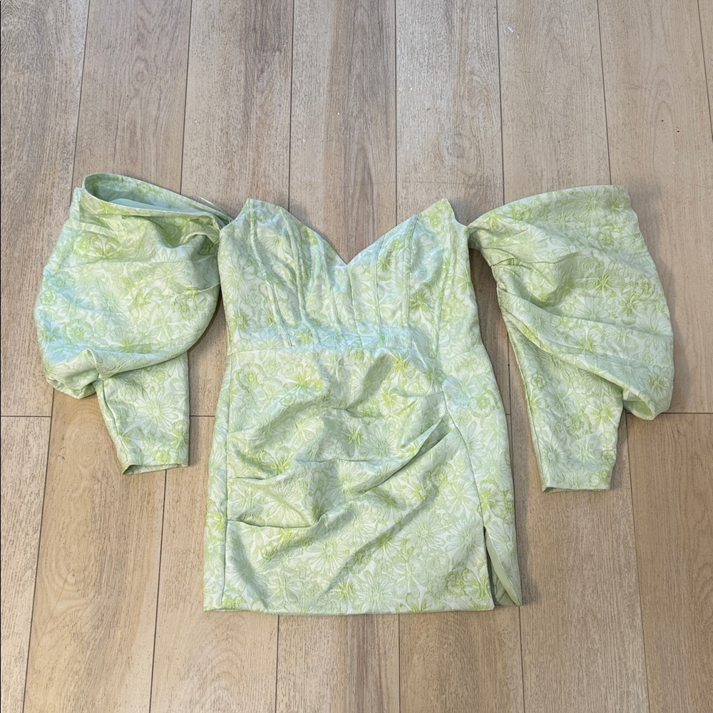 ASOS Luxe Green Floral Off-Shoulder Dress Size 12